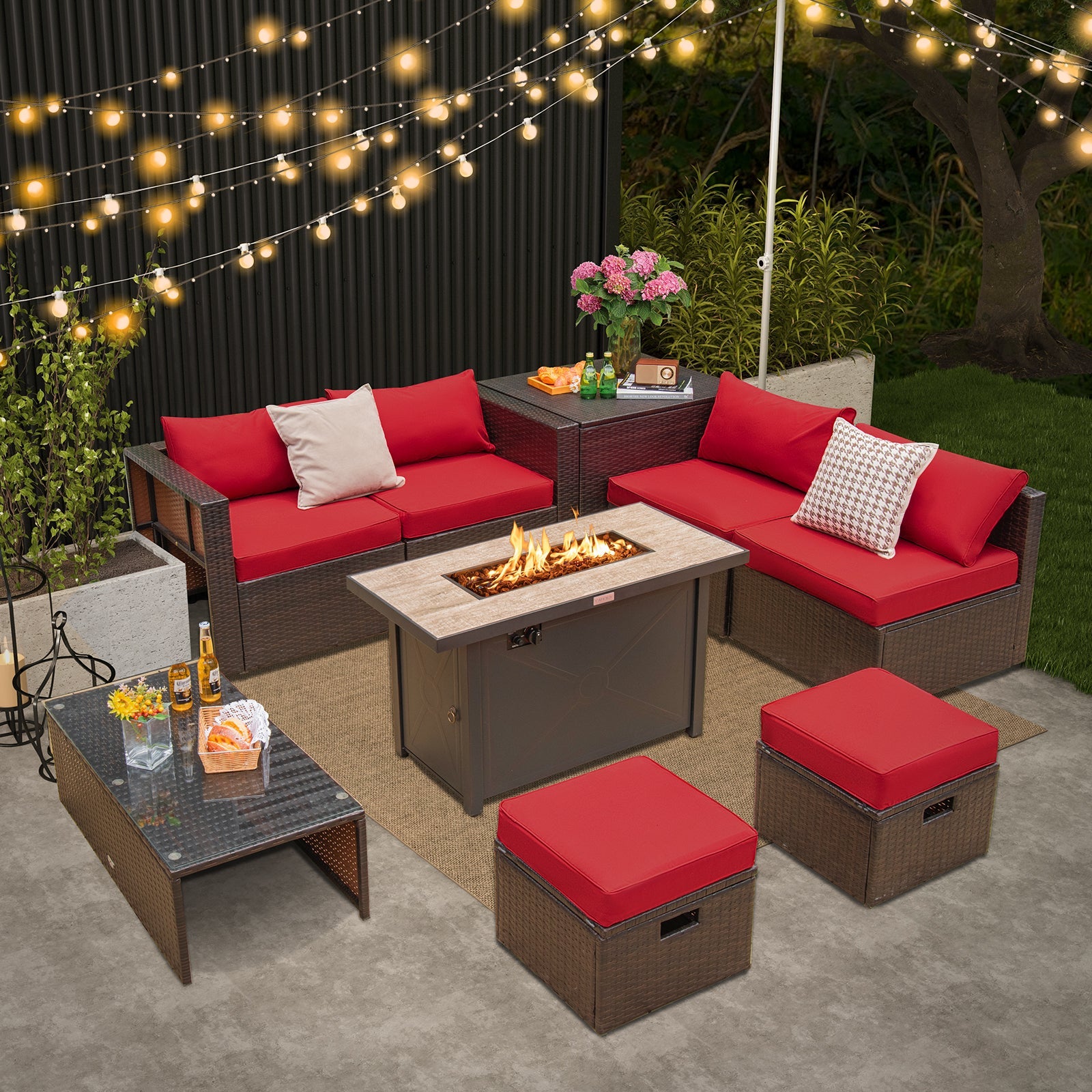 9-Piece Outdoor Patio Furniture Set with 42-Inch Fire Pit