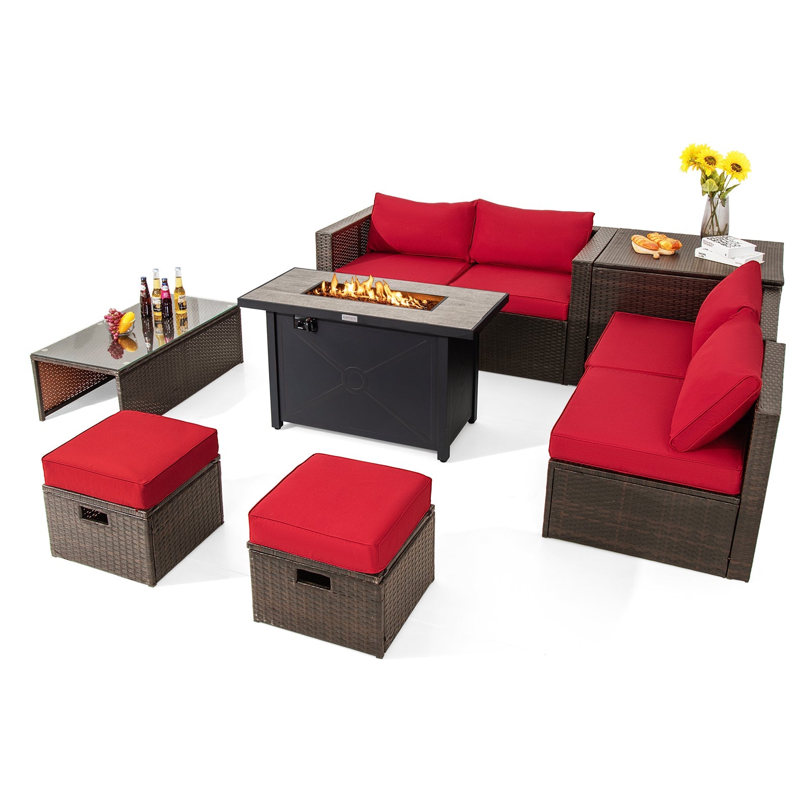9-Piece Outdoor Patio Furniture Set with 42-Inch Fire Pit