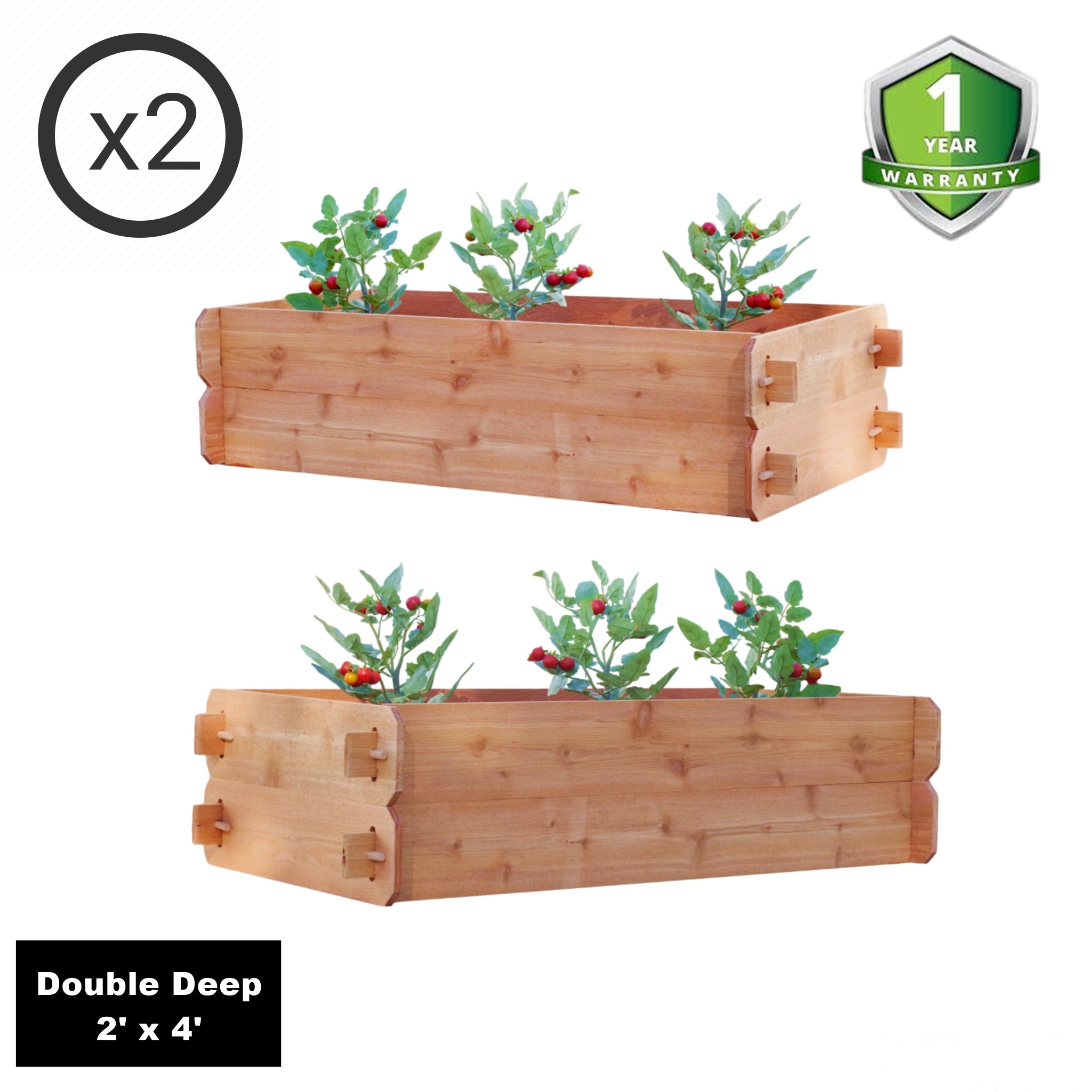 Set of 2 Cedar Raised Garden Bed Kits Double Deep