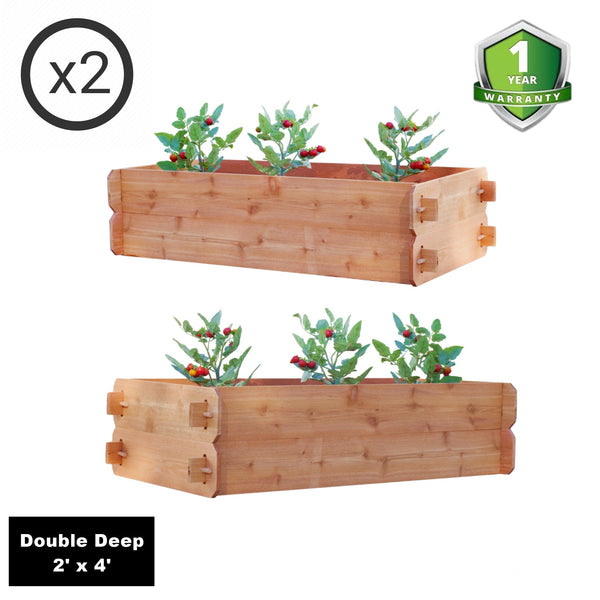 Set of 2 Cedar Raised Garden Bed Kits Double Deep