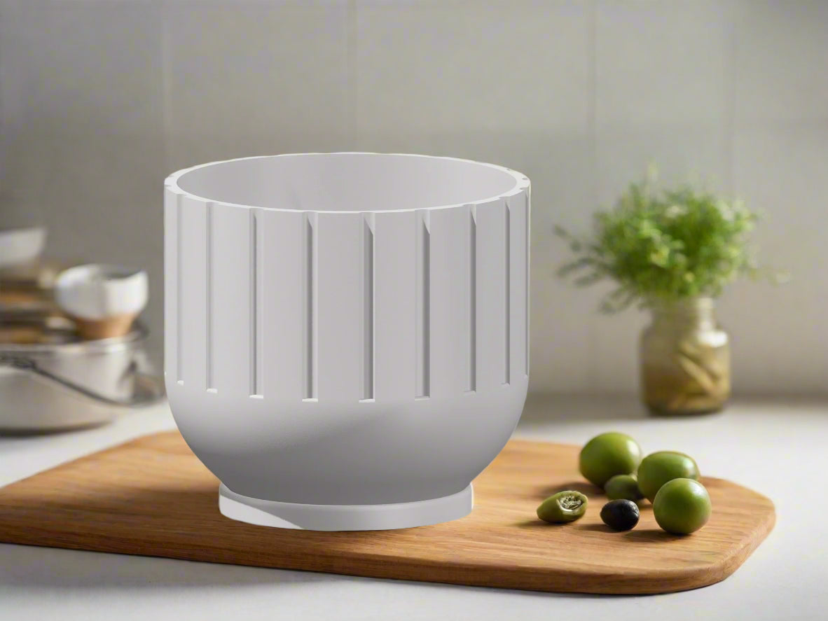 Modern 3D Printed Fluted Planter with Drainage Minimalist Decor