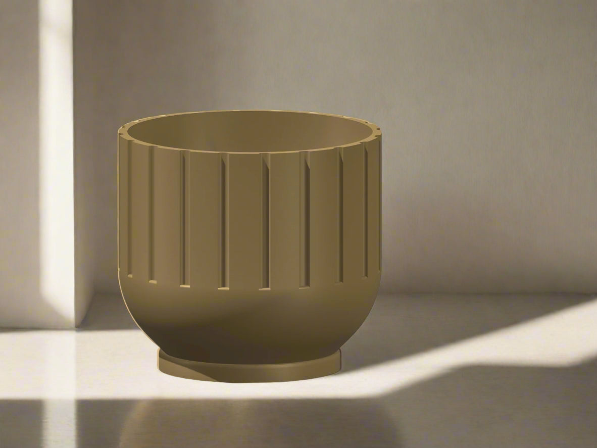 Modern 3D Printed Fluted Planter with Drainage Minimalist Decor