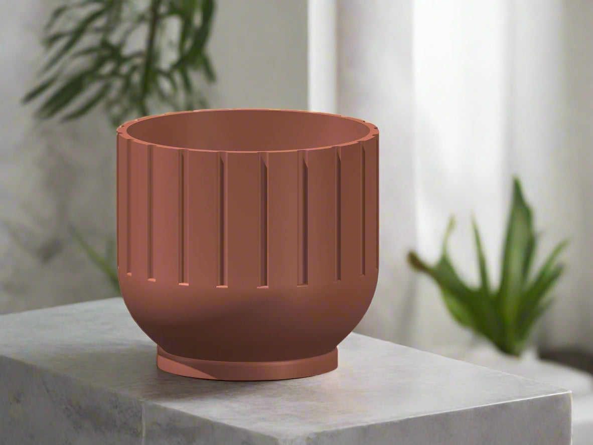 Modern 3D Printed Fluted Planter with Drainage Minimalist Decor