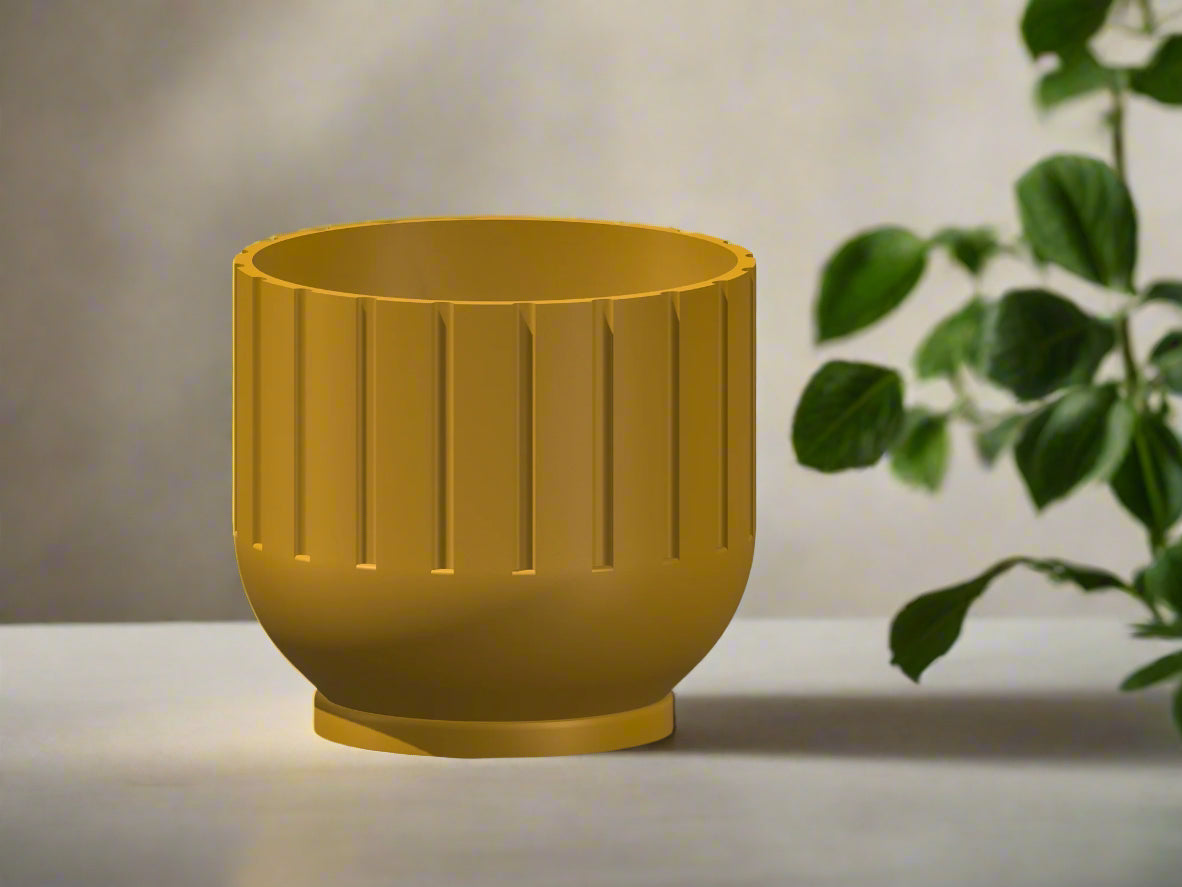 Modern 3D Printed Fluted Planter with Drainage Minimalist Decor