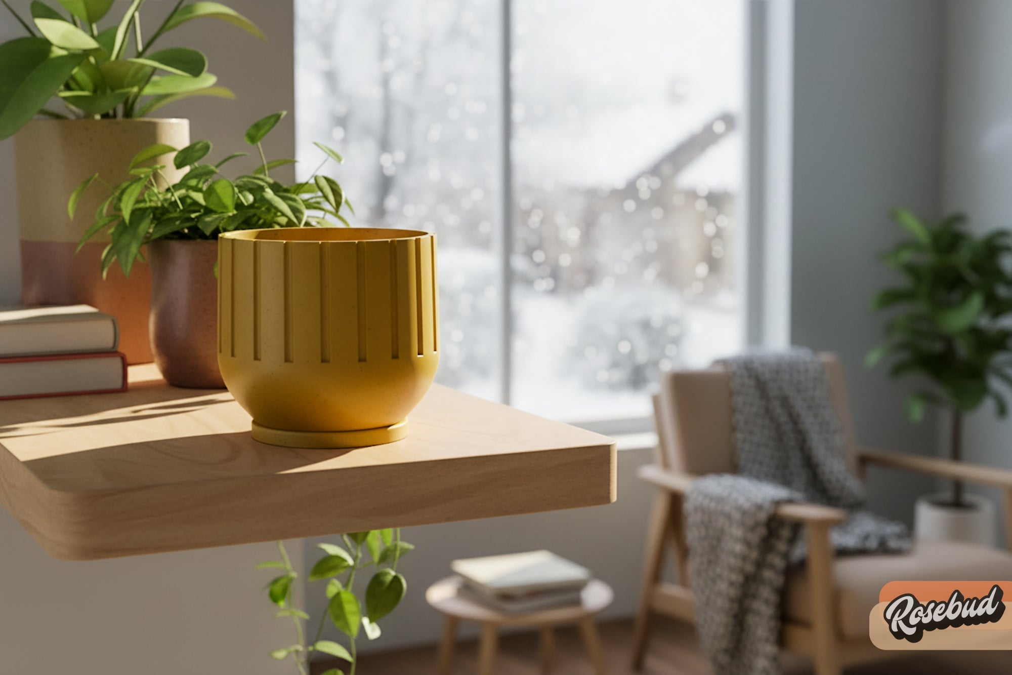 Modern 3D Printed Fluted Planter with Drainage Minimalist Decor