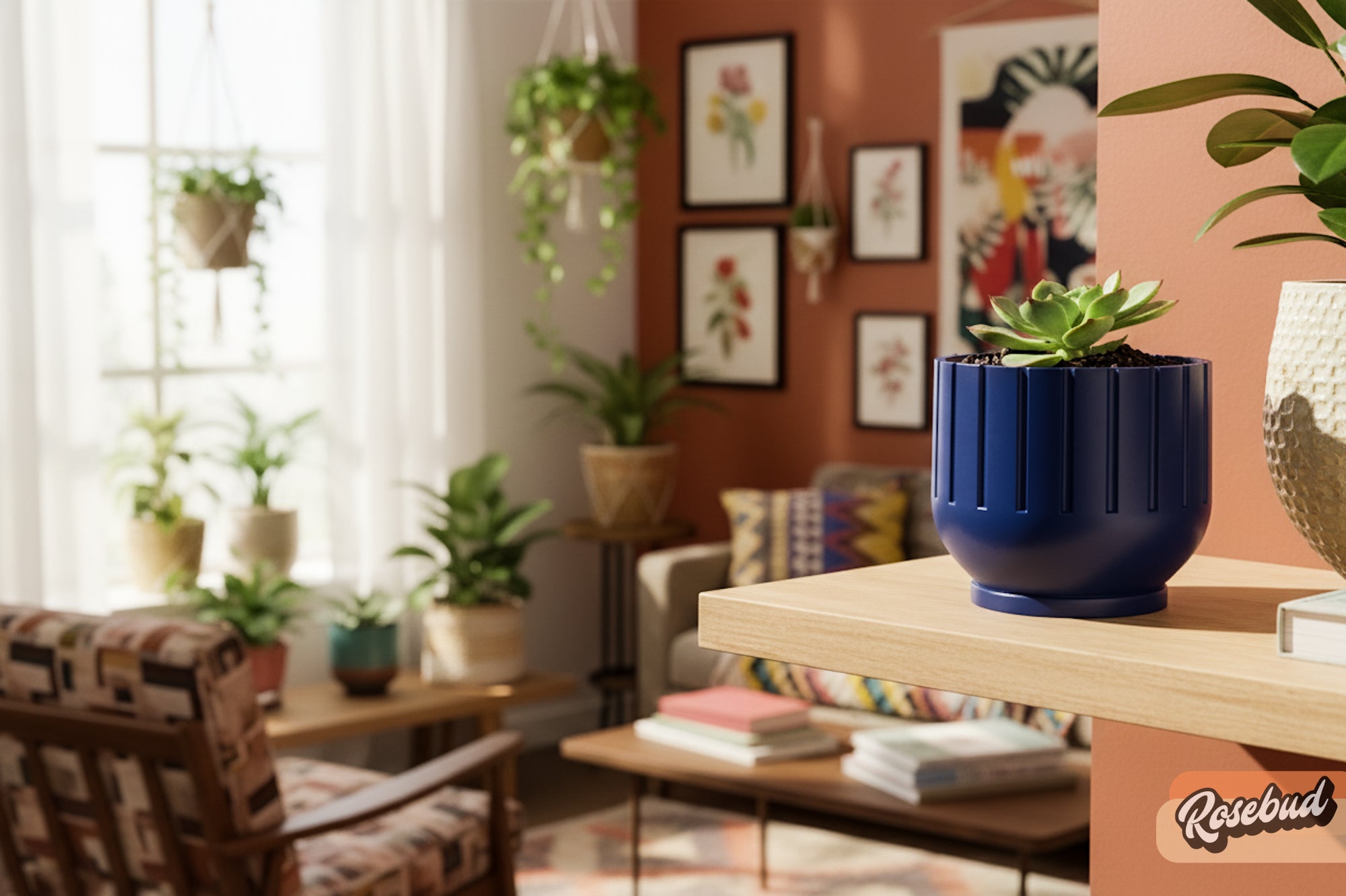 Modern 3D Printed Fluted Planter with Drainage Minimalist Decor