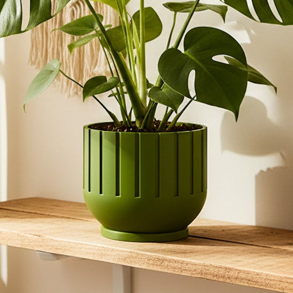 Modern 3D Printed Fluted Planter with Drainage Minimalist Decor