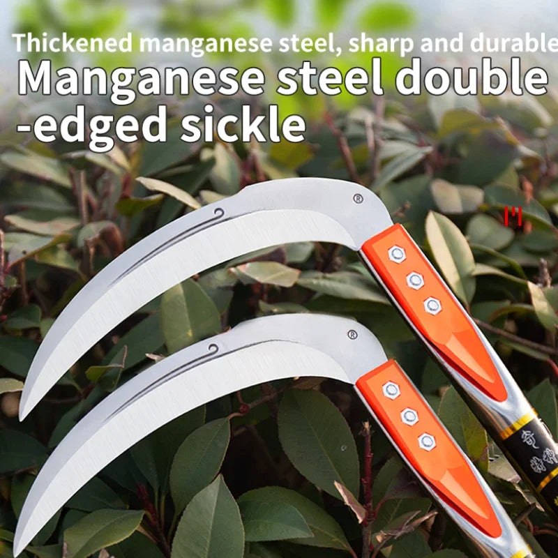 Long-Handle Manual Grass Sickle – Stainless Steel Weeding Tool for Gardening, Roadside & Harvesting