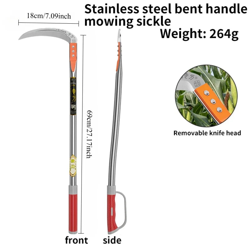 Long-Handle Manual Grass Sickle – Stainless Steel Weeding Tool for Gardening, Roadside & Harvesting