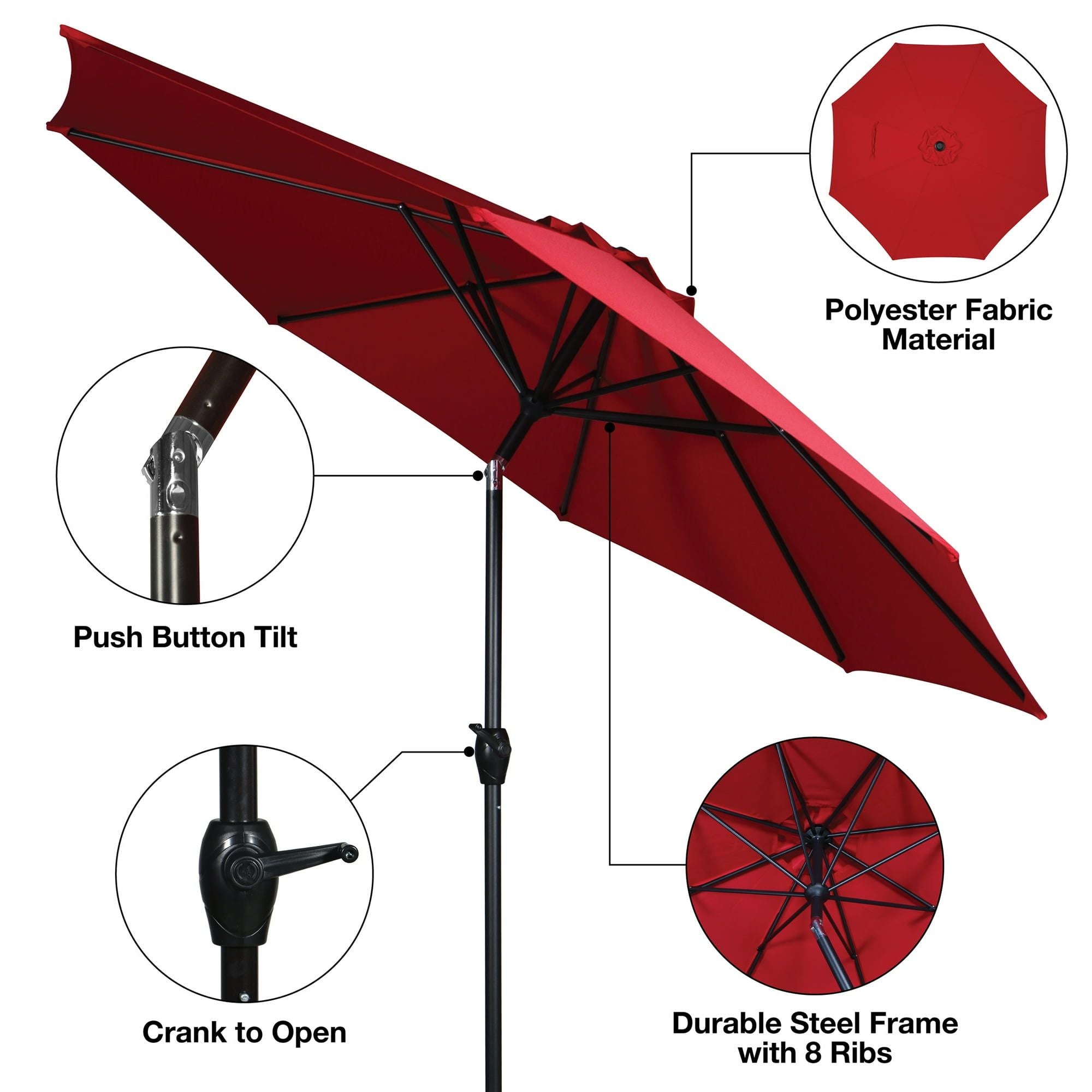 9' Red Crank Lift and 3 Position Tilt Patio Umbrella – GreenTherapyCo