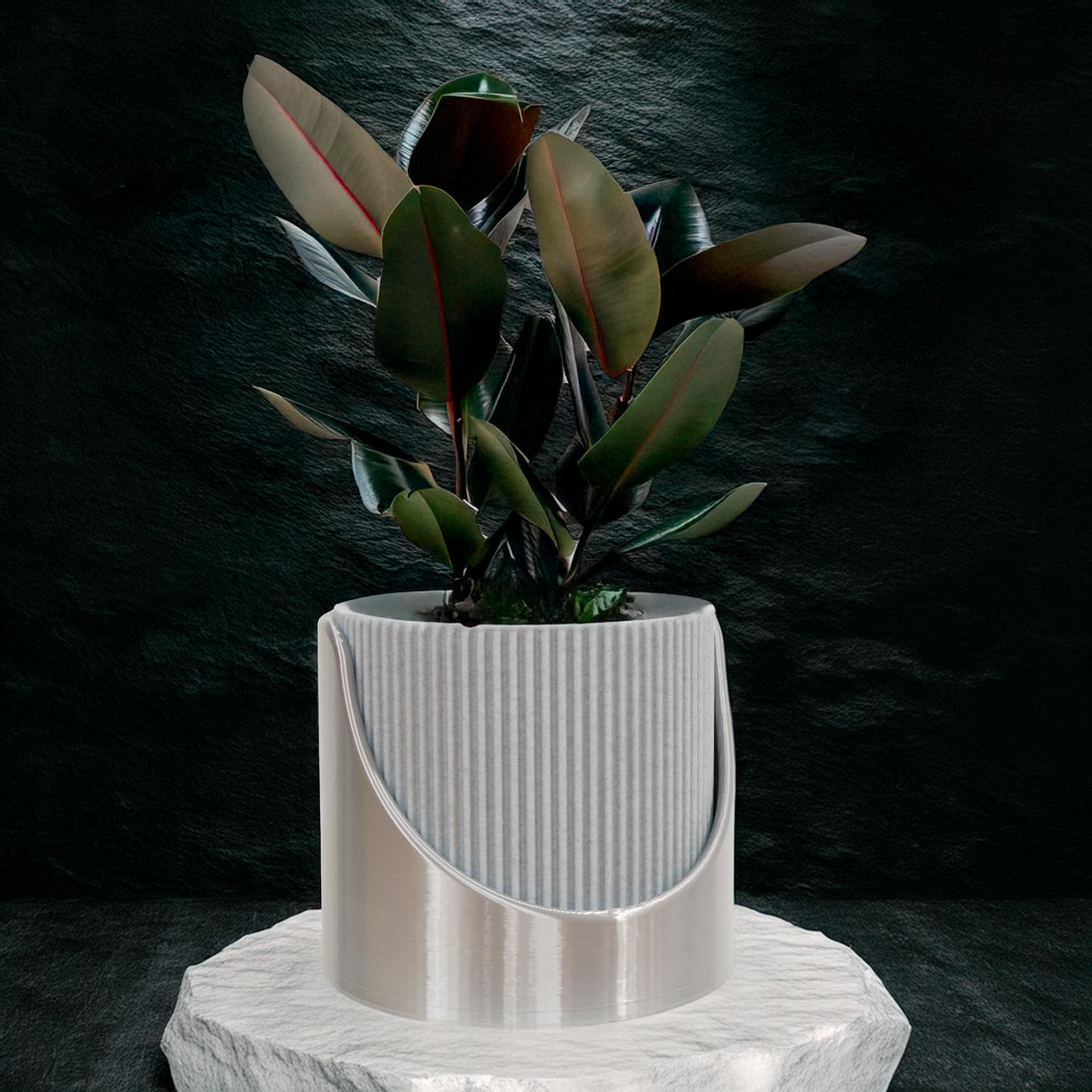 4 Inch Self Watering Planter, Large Indoor Outdoor Plant Pot with Drainage, Terracotta, Green, Beige, Modern Ribbed Design